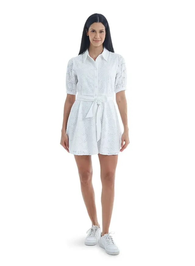 Women's Short Sleeve Cotton Button Down Dress with Belt – image 5