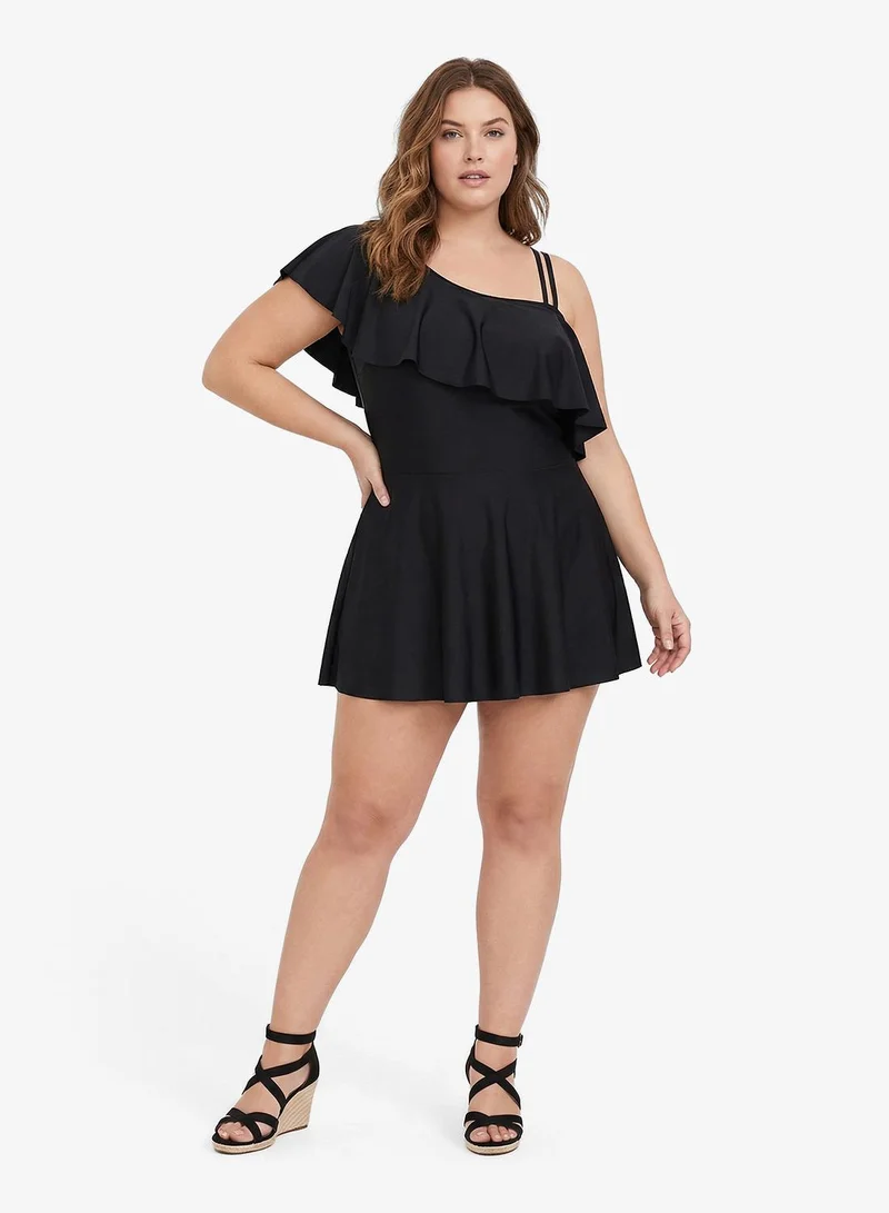 One Shoulder Ruffle Skirted Swimsuit