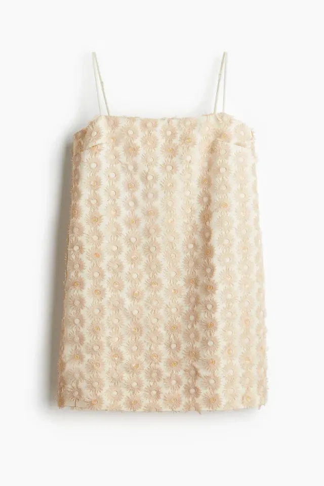 Beige Textured Mini Shift Dress with Square Neck and Concealed Zip Fastening – image 5