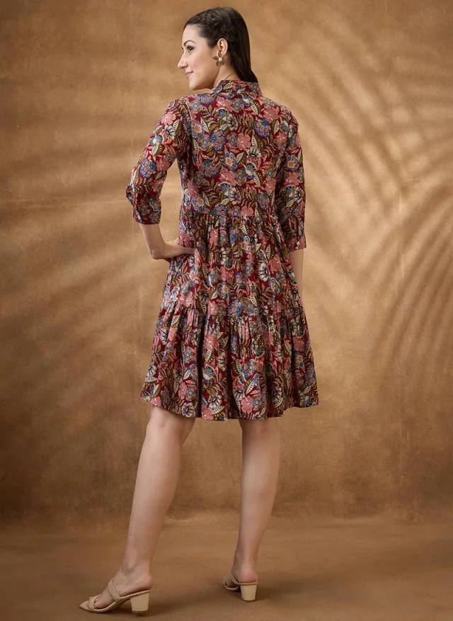 Women's Floral V-Neck Tiered Mini Dress Multi – image 4