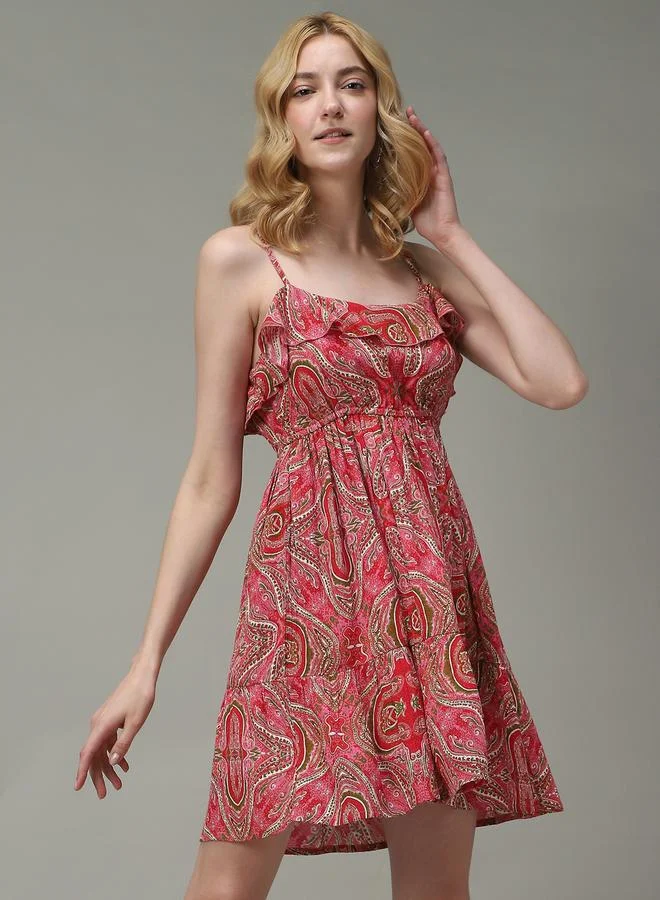 Strappy Printed Mini Dress Pink