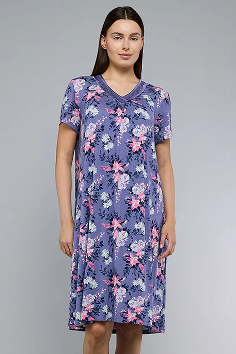 Floral Print V-Neck Short Sleeve Nightdress