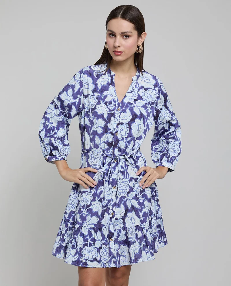 Floral Print Puff Sleeve Shirt Dress