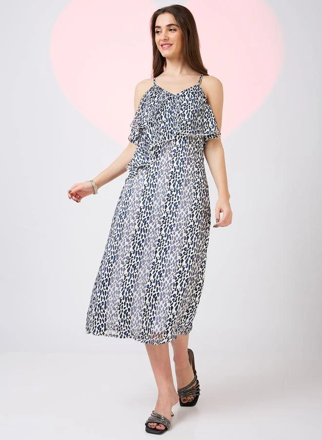 Leopard Print V-Neck Strappy Midi Dress