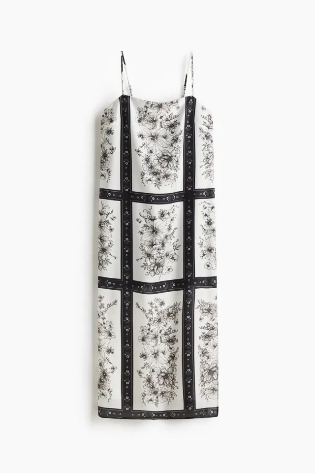 Black and White Floral Calf-Length Slip Dress with Adjustable Straps – image 4