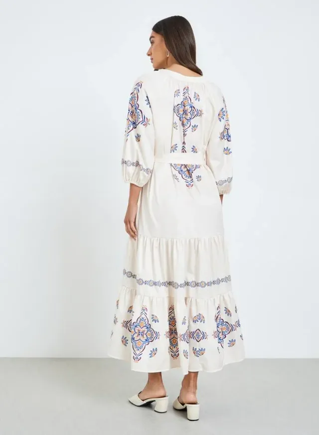 Floral Print Tiered Midi Dress Cream – image 5