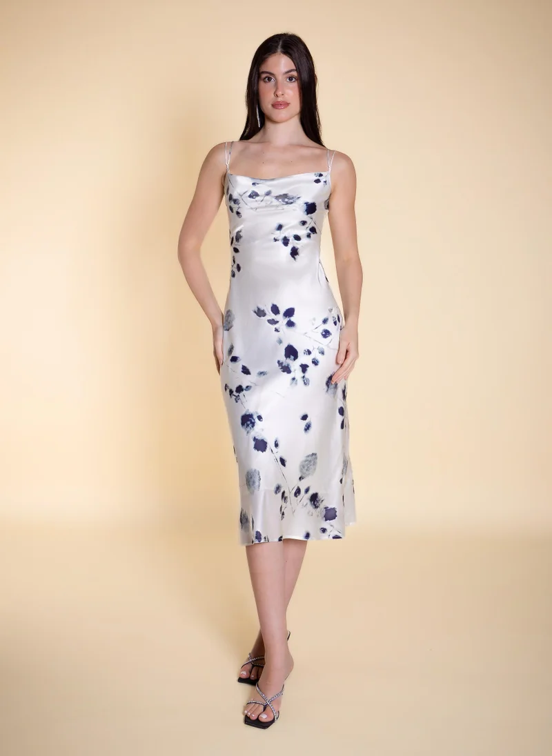 Abstract Print Satin Midi Dress