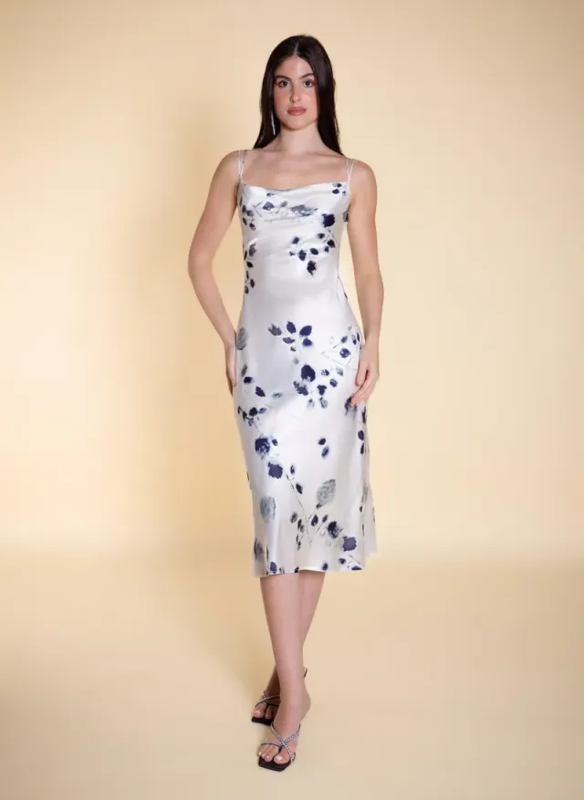 Abstract Print Satin Midi Dress