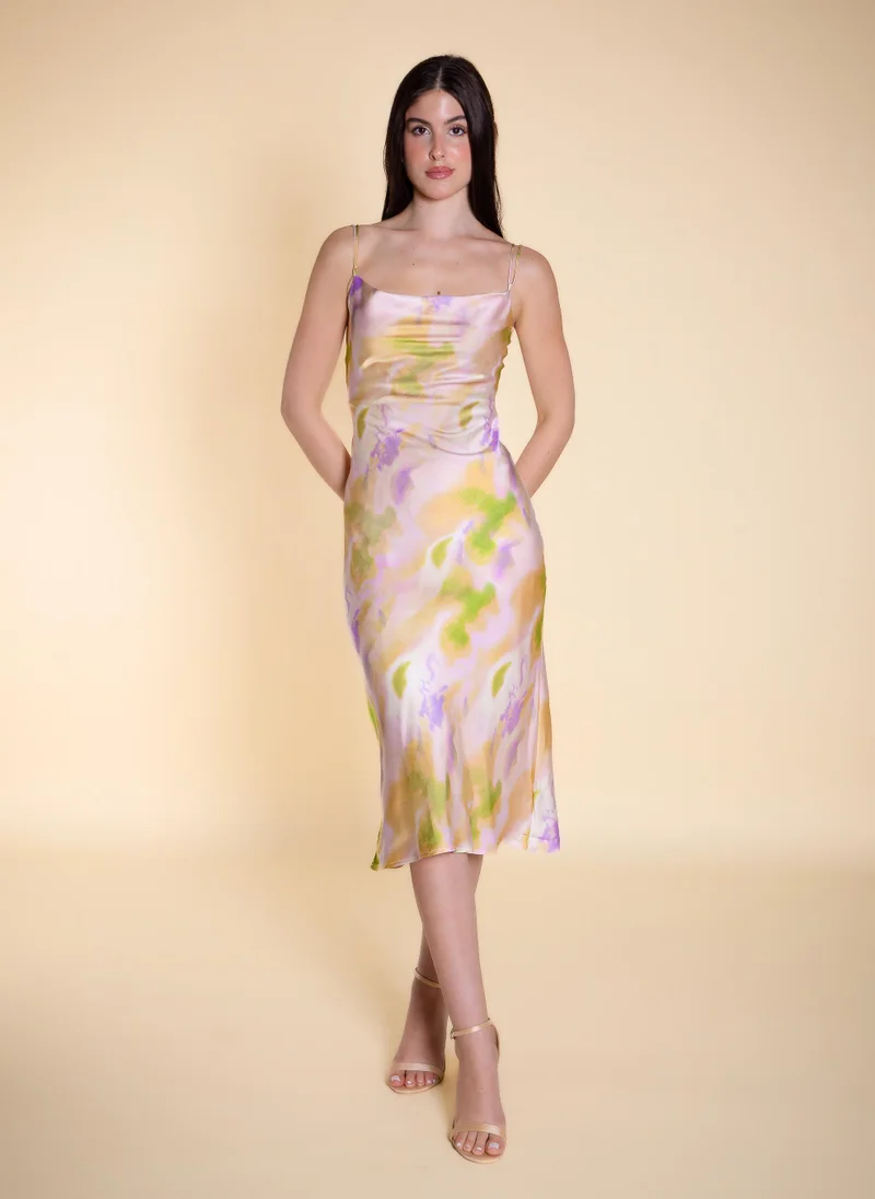 Abstract Print Satin Midi Dress