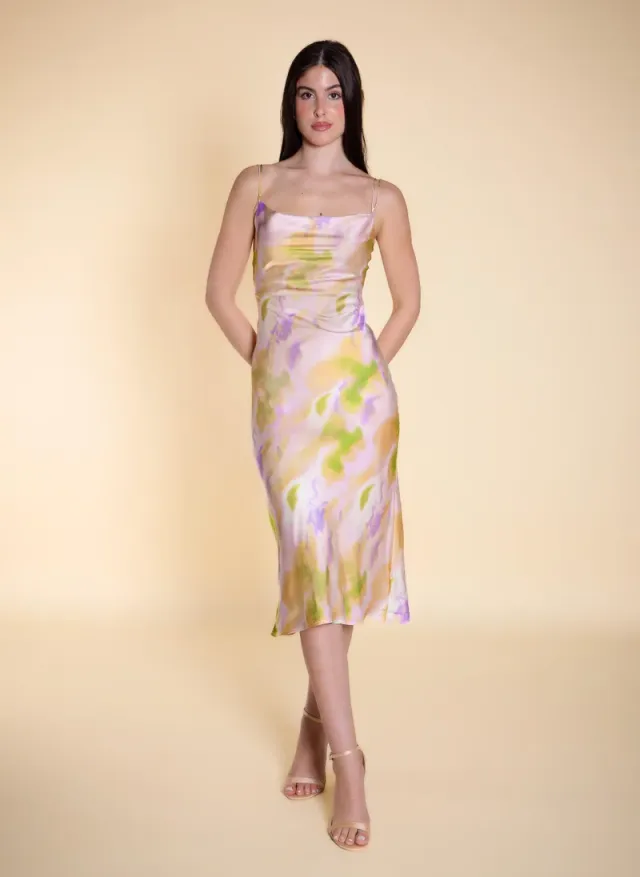 Abstract Print Satin Midi Dress