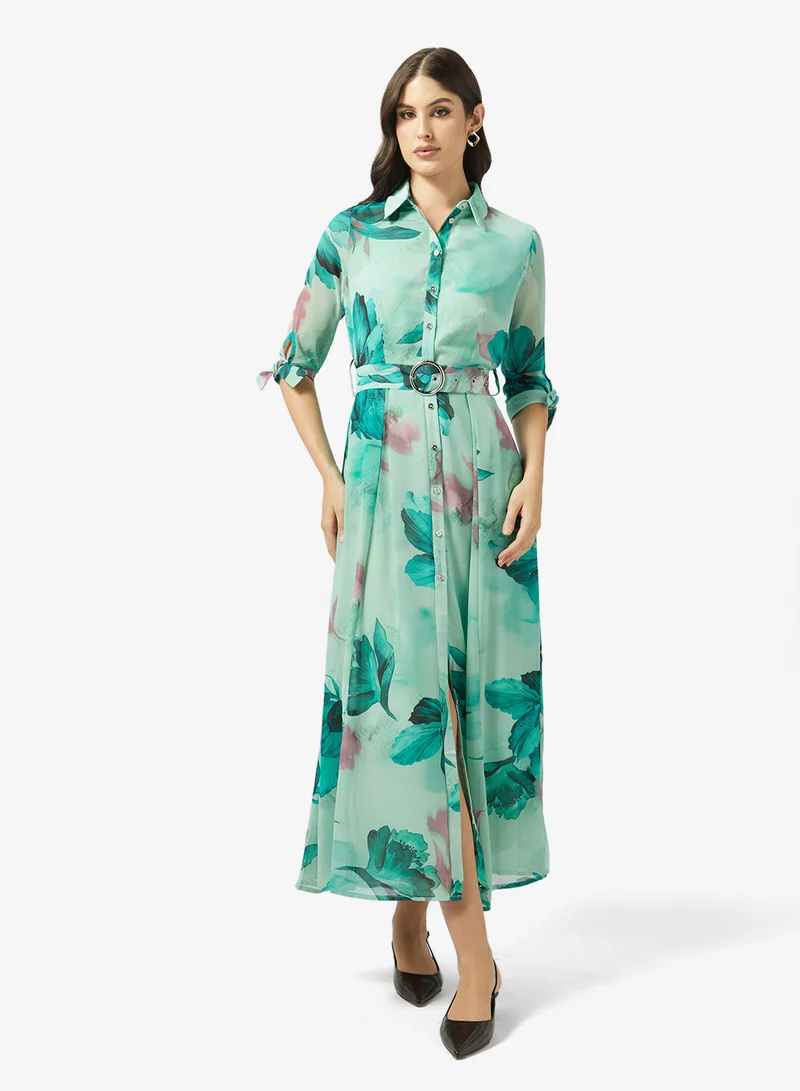 Belted Floral Maxi Dress