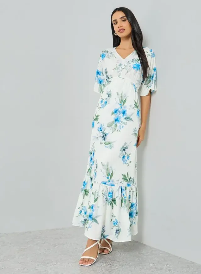 Floral Short-Sleeve A-Line Maxi Dress – image 3
