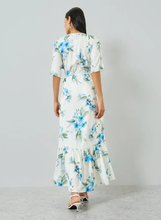 Floral Short-Sleeve A-Line Maxi Dress – image 5