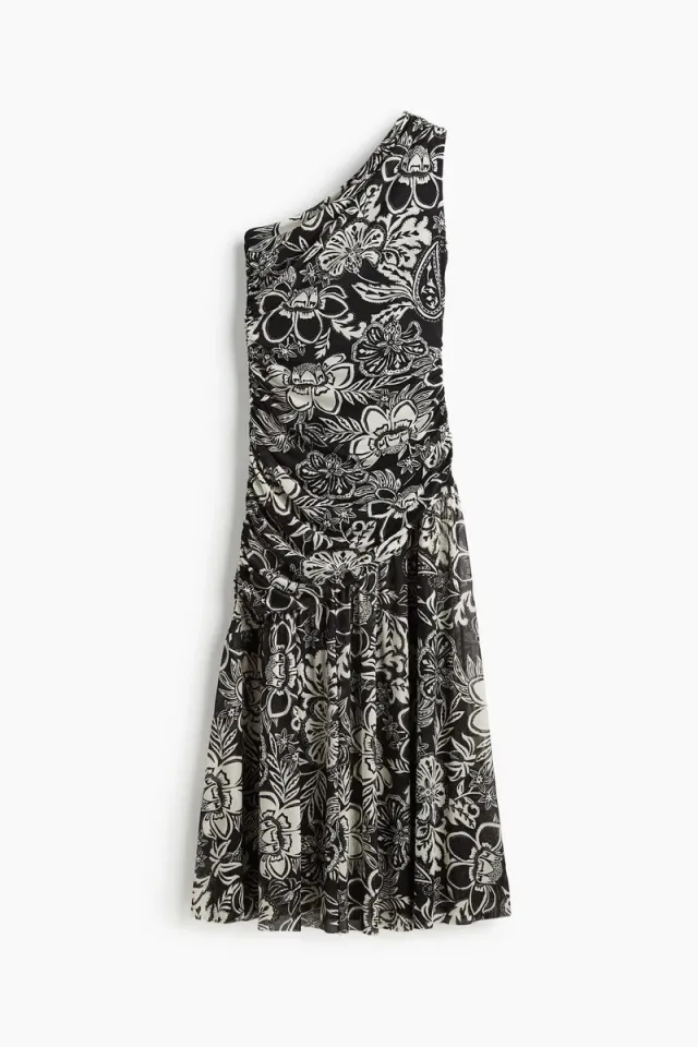 Black Floral One-Shoulder Bodycon Dress