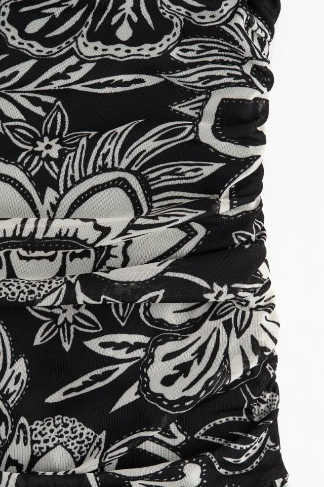 Black Floral One-Shoulder Bodycon Dress – image 2