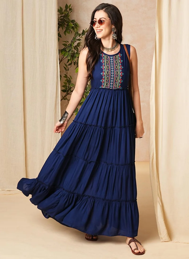 Globus Women's Thread Work Ethnic Dress, Royal Blue