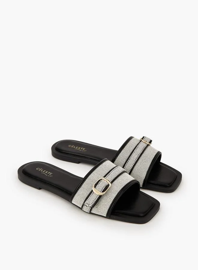 Women's Textured Buckle Flat Sandals