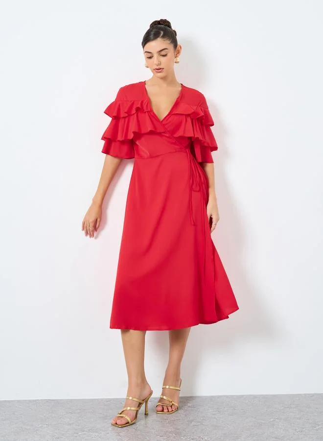 Ruffled Wrap Midi Dress