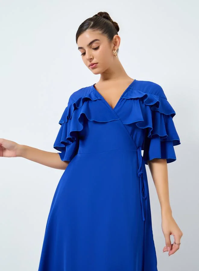 Ruffled Wrap Midi Dress