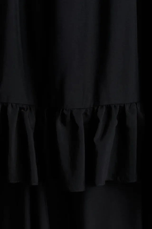 Black Tiered Midi Dress with Asymmetric Hem and Frill Trim – image 7