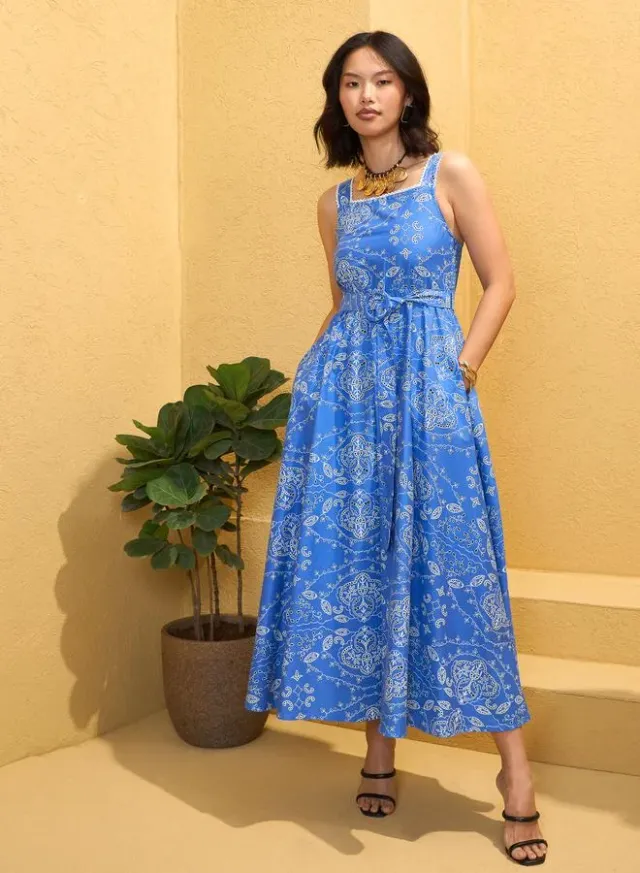 Strappy Floral Print Midi Dress Blue – image 6