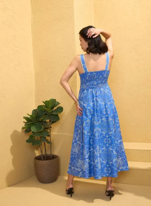 Strappy Floral Print Midi Dress Blue – image 7