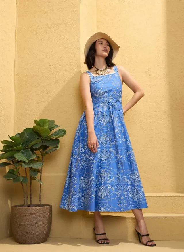Strappy Floral Print Midi Dress Blue – image 8