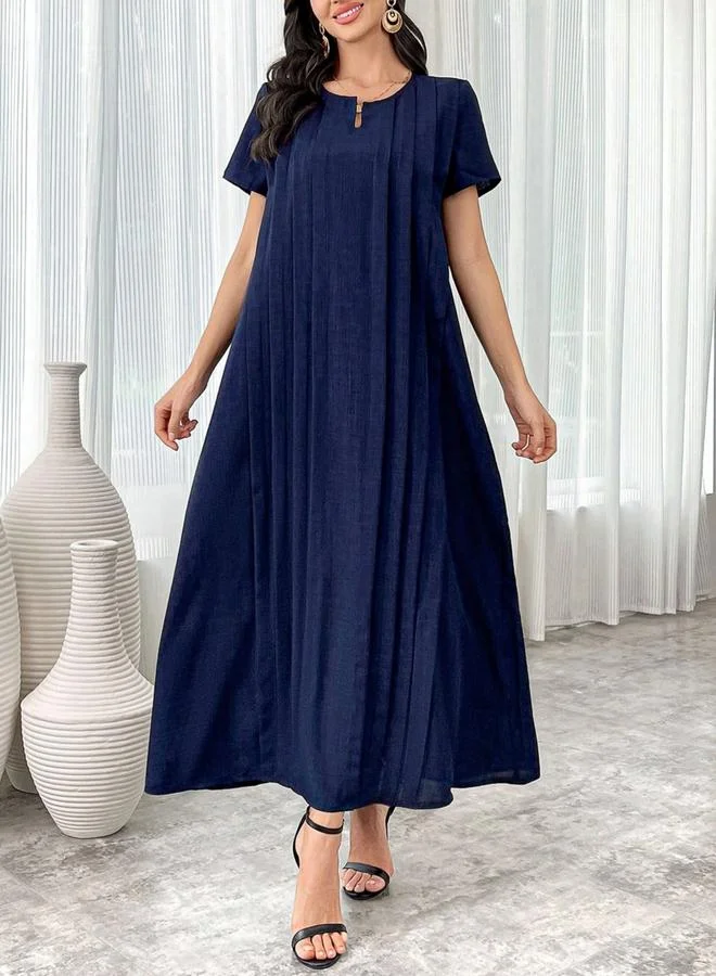 Women's Pleated Round Neck Maxi Dress