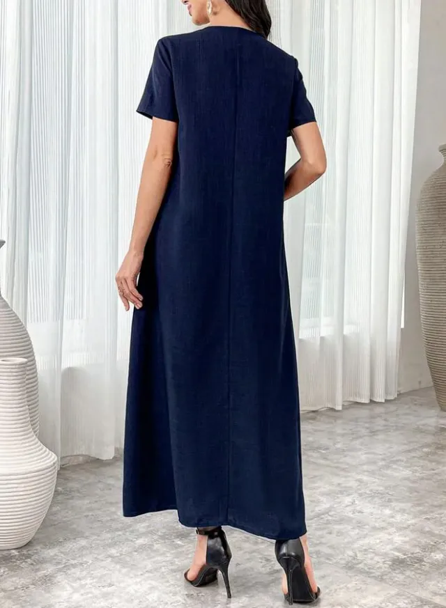 Women's Pleated Round Neck Maxi Dress – image 5