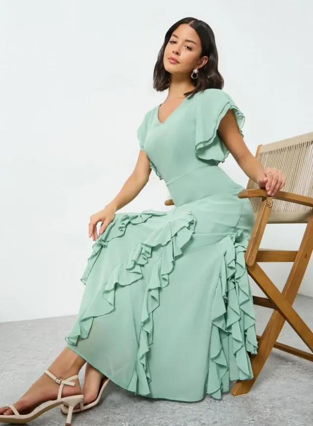 Ruffled Maxi Dress Green