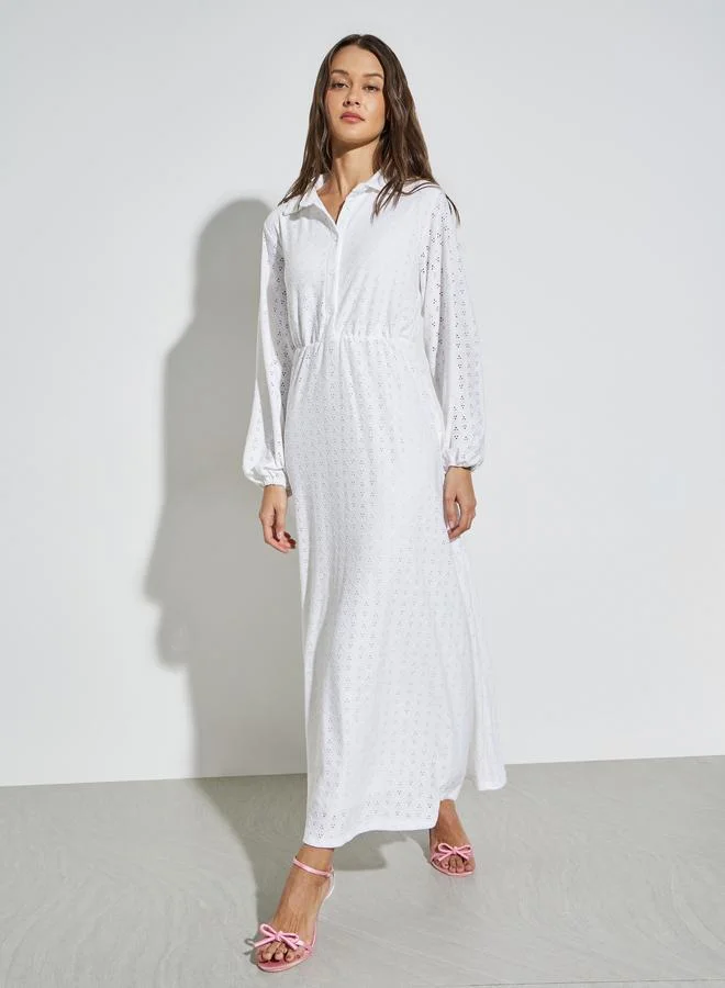 Eyelet Shirt Maxi Dress Off White
