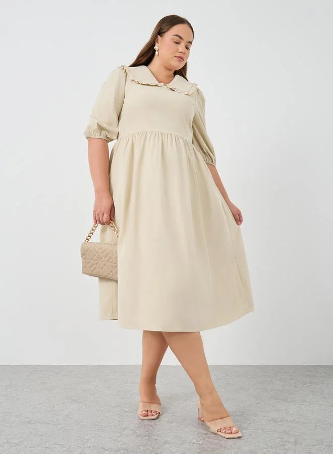 Collared Poplin Midi Dress