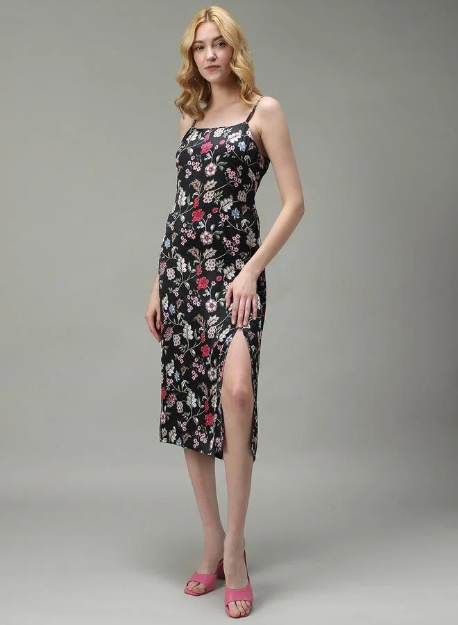 Satin Multi-Slit Midi Dress