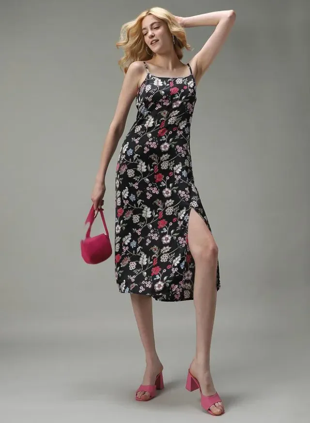 Satin Multi-Slit Midi Dress – image 4