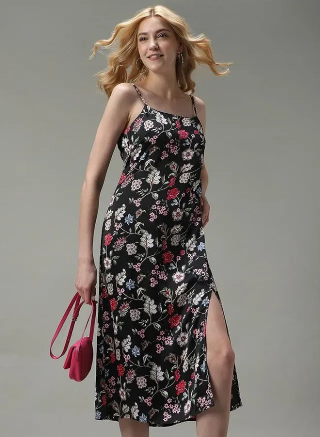 Satin Multi-Slit Midi Dress – image 6