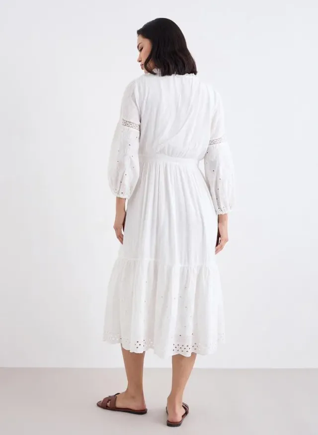 Embroidered A-Line Midi Dress White – image 4