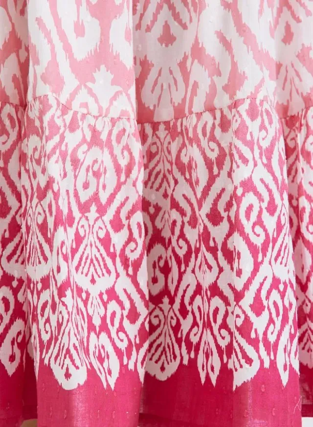 Printed Ruched A-Line Midi Dress Pink – image 4