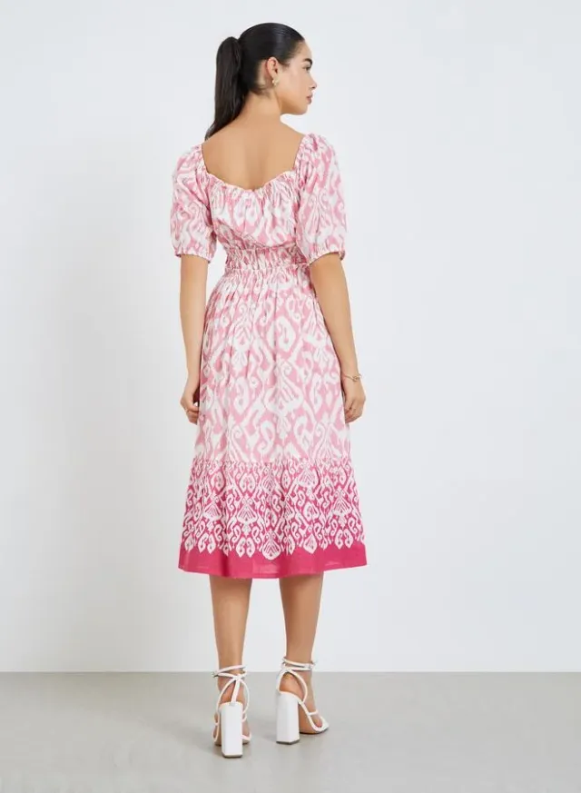 Printed Ruched A-Line Midi Dress Pink – image 5