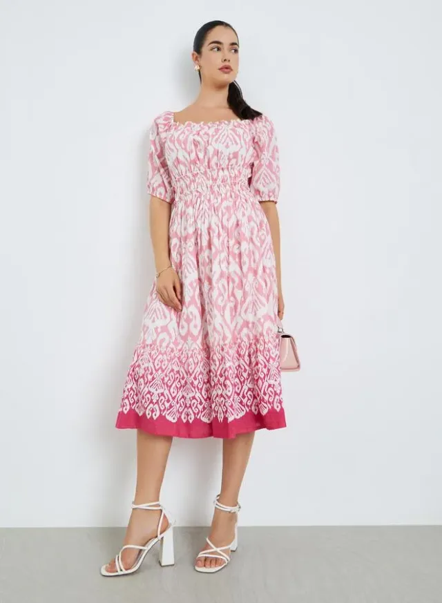 Printed Ruched A-Line Midi Dress Pink – image 6
