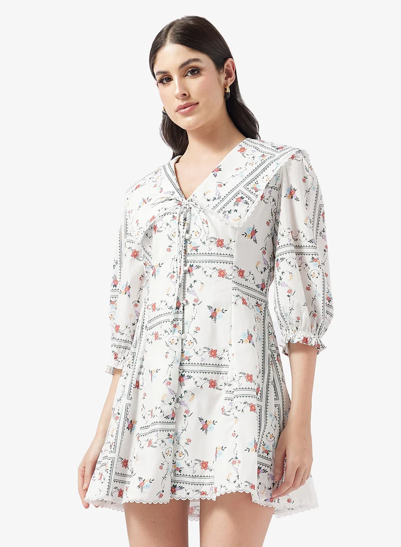 Cape Collar Short Sleeve Mini Dress