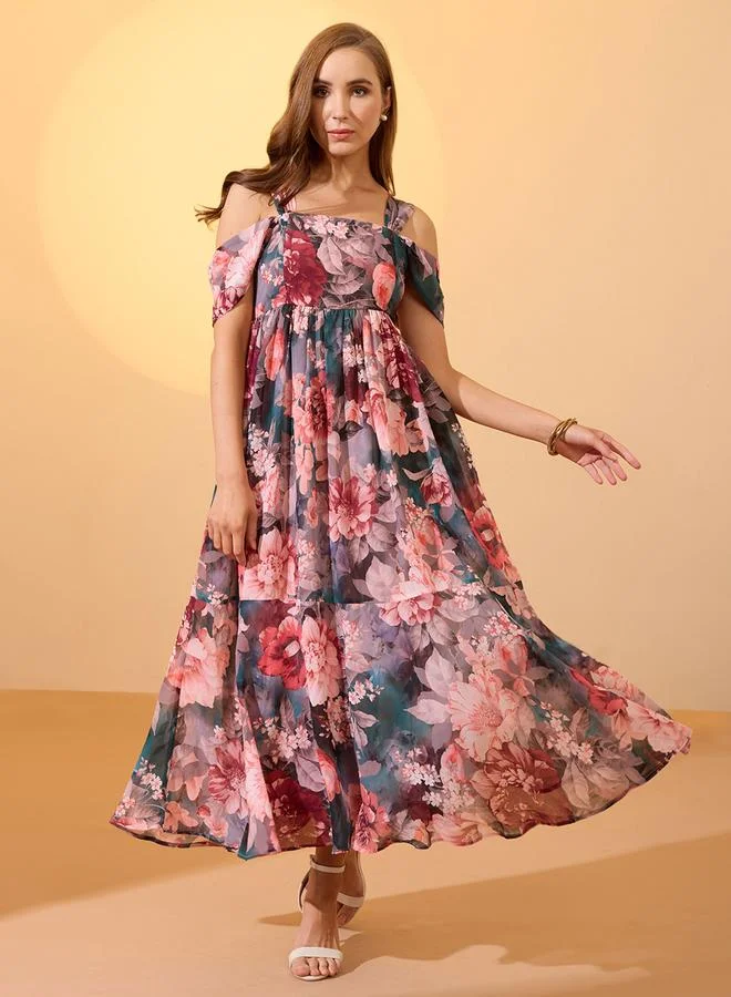 Floral Cold Shoulder Maxi Dress