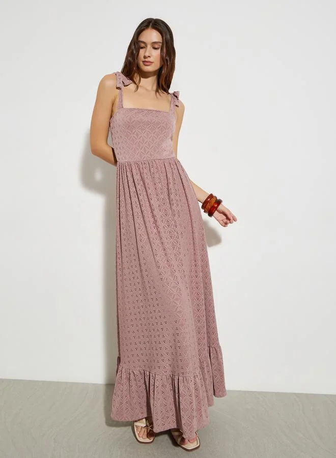 Square Neck Eyelet Maxi Dress Pink
