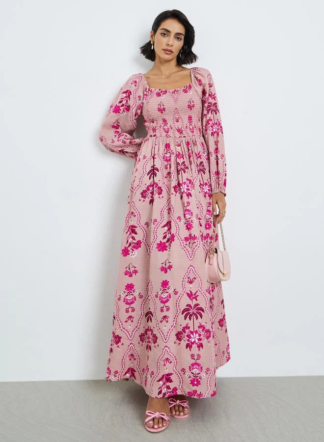 Women's Crinkle Rayon Smock Maxi Dress