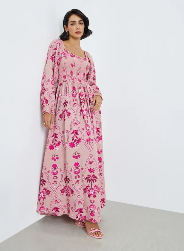 Women's Crinkle Rayon Smock Maxi Dress – image 3