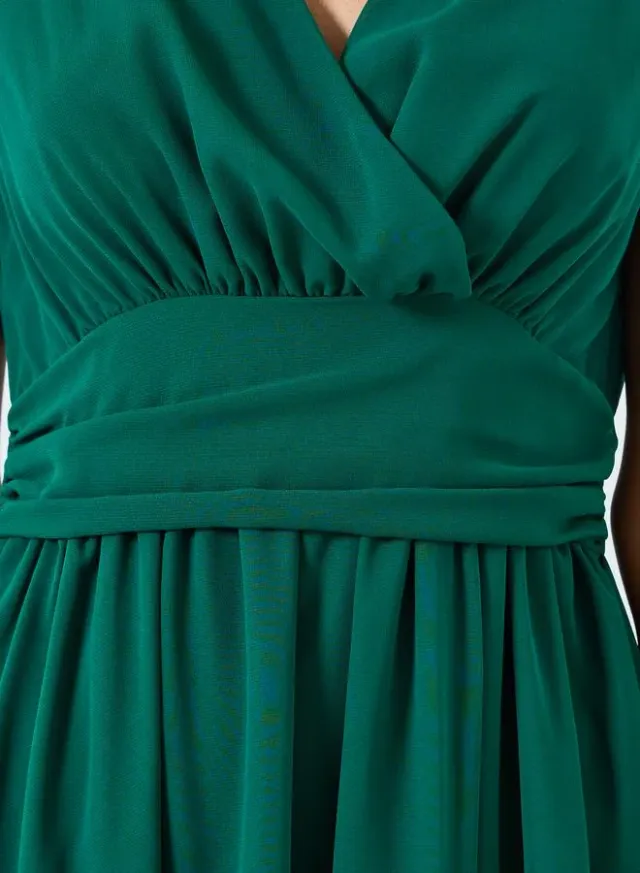 Women's V-Neck Pleated Maxi Dress Green – image 4