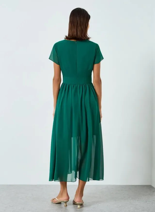 Women's V-Neck Pleated Maxi Dress Green – image 5