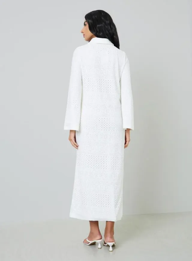 Eyelet Long Sleeve Shirt Maxi Dress White – image 3
