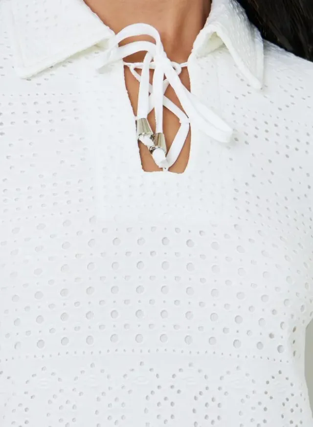 Eyelet Long Sleeve Shirt Maxi Dress White – image 4