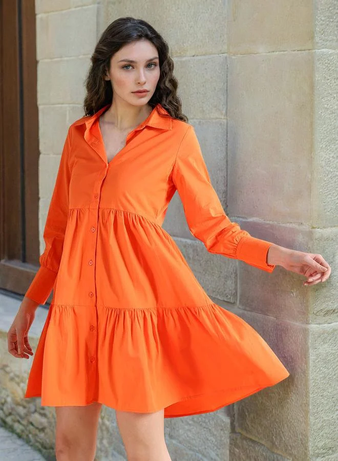 Tiered Buttoned Mini Dress Orange