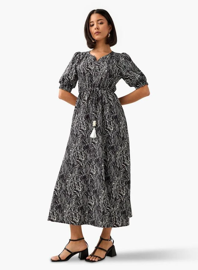 Abstract Print Off Shoulder Dress